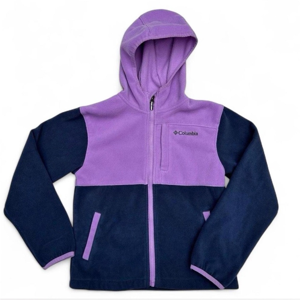 Columbia Kid's Fleece Fall Hoodie in purple and navy blue